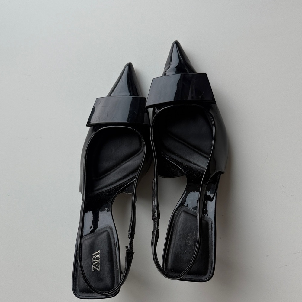 Zara Black Patent Slingback Heels - Picture 2 of 4